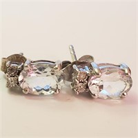 $200 Silver Blue Topaz Diamond Earrings