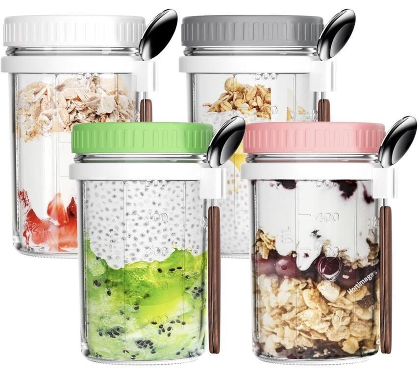 16OZ OVERNIGHT OAT CONTAINERS WITH LIDS AND SPOON