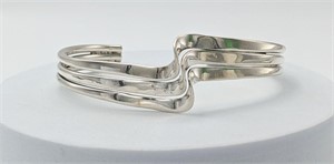 Modernist Solid Sterling 3 Band Cuff Bracelet