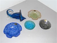 Glass Blue Flower and 4 bowls made by