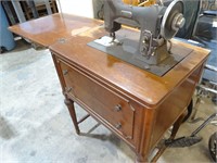 Vintage White Sewing Machine in Cabinet