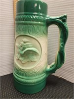 Vintage Budweiser green white mug.10in tall