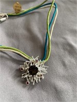 Sterling Pendant on Cord  with Dark Stone