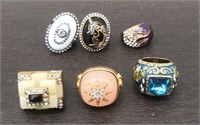 6 Fashion Rings w/Simulated Stones-various sizes