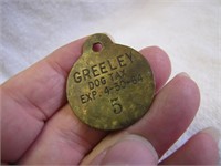 Collectible 1964 Brass Greeley Dog Tax Tag