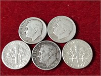 (5) Silver Roosevelt Dimes