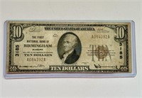 RARE 1929 US NATIONAL CURRENCY $10 ALABAMA BILL