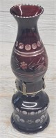 Vintage Cut to Clear Cranberry Oil Lamp