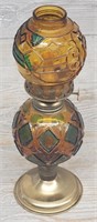 Vintage Stained Amber Glass Oil Lamp