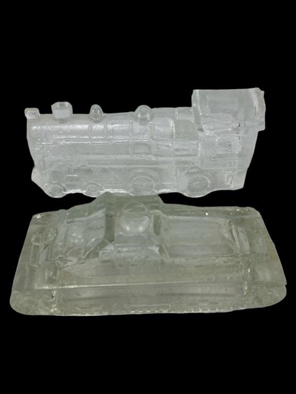 Vintage Clear Glass Tank and Train Candy Container