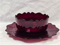 New Martinsville Newport Ruby Red Platter, Bowl