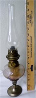 Antique W&W Glass w/Silverplate Base Oil Lamp
