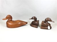 Pair of Duck Bookends and Carved Decoy