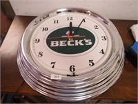 Beck's beer advertising clock, 15" diameter