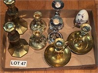 (8) Metal Candle Stick Holders & (1) Painted Egg