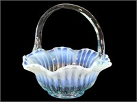 L.E. Smith Co Blue Ribbed Opalescent Basket