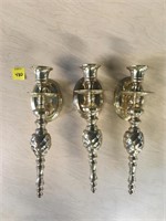 3 Brass Candle Wall Sconce  10"