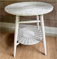 White Wicker Circular Side Table
