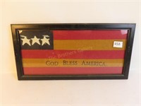 Vintage Framed "God Bless America" Flag-10" x 20"