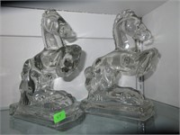 Pair Glass Horse Bookends