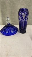Bohemian Cobalt Blue Cut To Clear Crystal Vase