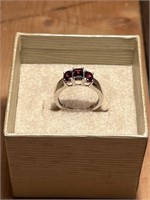 Spectacular Tri Stone Ruby Red Ring Size 7