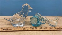 Unmarked Art Glass Dog, Bunny & Bird