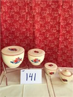 Set of 3 stacking bowls with lids; sugar bowl