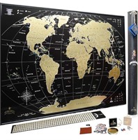 SCRATCH OFF WORLD MAP NO SCRATCHING TOOL OR PINS