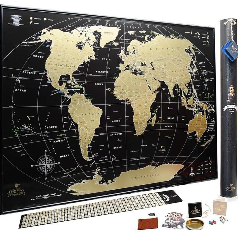 SCRATCH OFF WORLD MAP NO SCRATCHING TOOL OR PINS