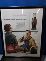 Vintage framed Coca Cola advertising sheet with