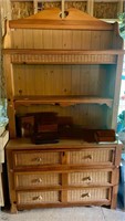 wicker style wooden hutch vintage