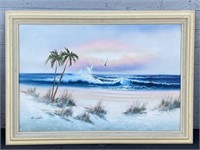 Vintage Ocean Scenic Oil Painting Signed R Welles