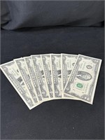 Lot of 7  1995 Two Dollar Bills, also 2003 Bill