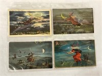 (4) EARLY 1920'S HALLOWEEN POSTCARDS W/ WITCHES