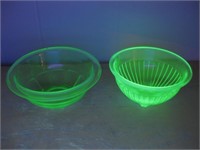 Two Uranium Glass Bowls Largest 7"x 3" See Info
