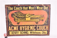 Cardboard sign "Acme Hygienic Couch"