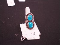Two-stone unmarked silver ring, Native American