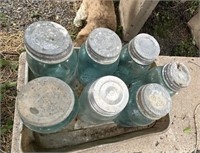 BLUE GLASS MASON JARS