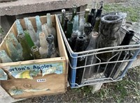 LARGE LOT OF COLORED GLASS BOTTLES