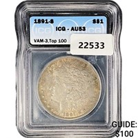 1891-S Morgan Silver Dollar ICG AU53 VAM-3