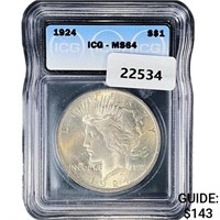 1924 Silver Peace Dollar ICG MS64
