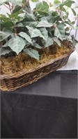 Fake plant in woven wood basket