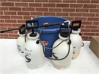 Blue keg tub and 4 sprayers