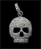 Sterling silver pave moissanite skull pendant,