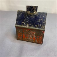 Antique Tin Building Bank - Traces of Red Paint