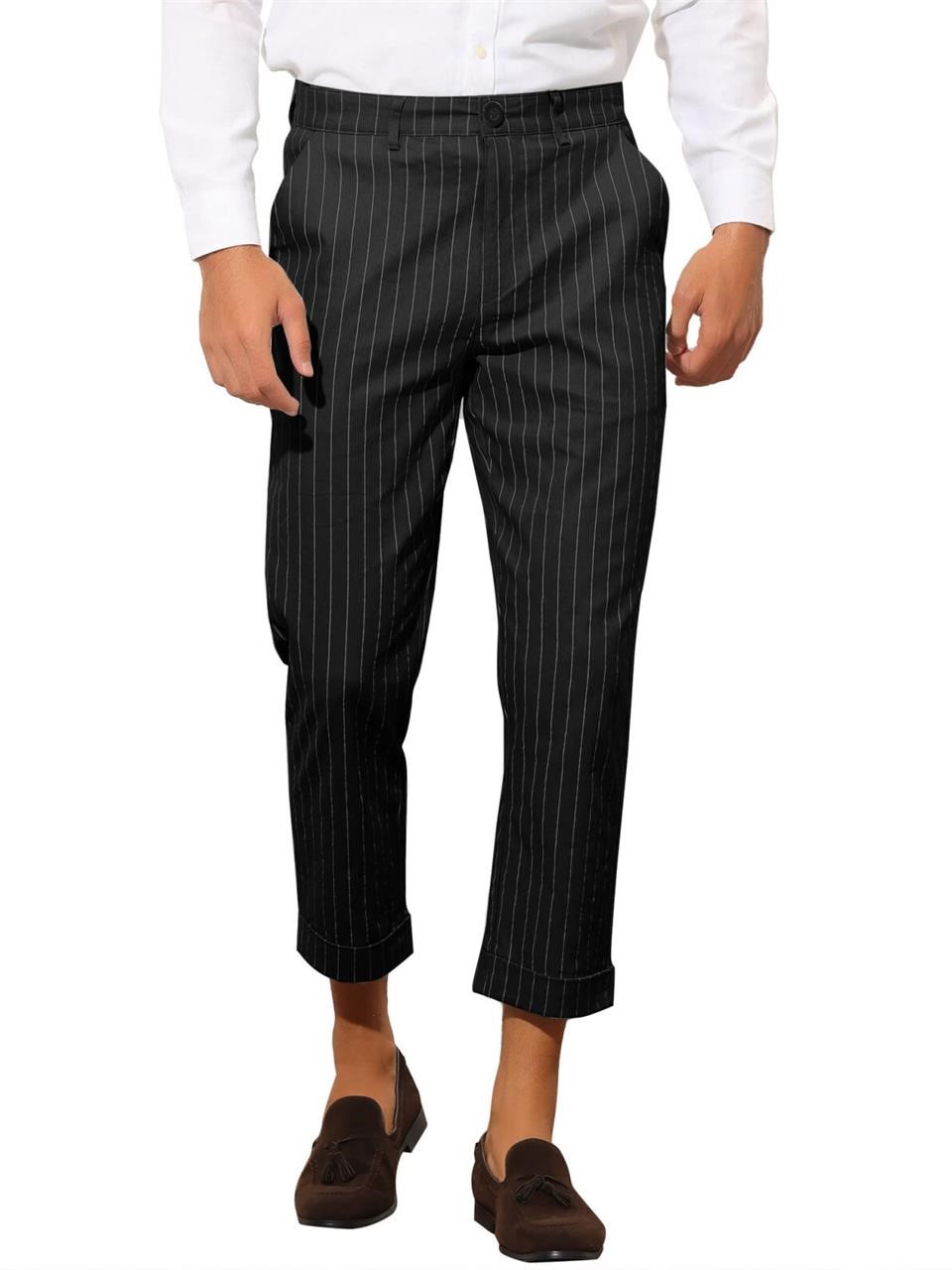 Lars Amadeus Black Striped Dress Pants for Men's S