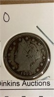 1910 V nickel coin