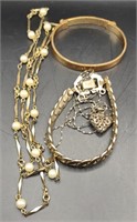 Gold Toned Jewelry, Faux Pearl Necklace 15"