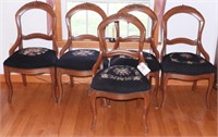 Set of (5) Victorian carved dining chairs with